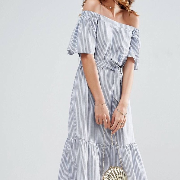 ASOS Dresses & Skirts - ASOS Off Shoulder Midi Dress in Stripe - US 14